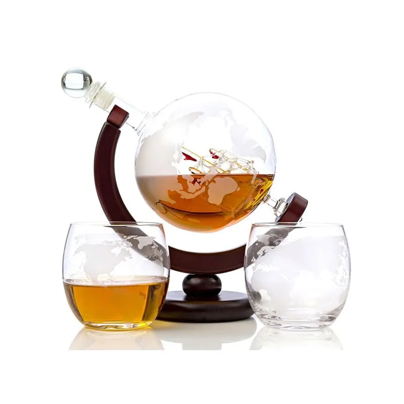 Amazon Handmade globe decanter glass bottle glass carafe decanter with the customized logo and color box wiskey decanters