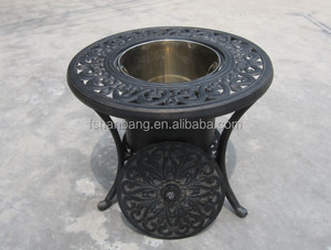 Yuvarlak Odun Bahçe Dökme Alüminyum Dövme Demir Mobilya Açık kore barbekü ızgara Masası ve Sandalye Setleri ile buz kovası - Product Image 3
