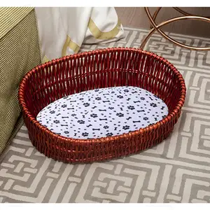 Newest Eco-friendly Wicker Pet Cat Dog Bed House Pet Warm Basket Bed Wooden House