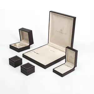 High End Zwart Lederen Sieraden Display Box Sieraden Set Verpakking En Papier Geschenkdoos