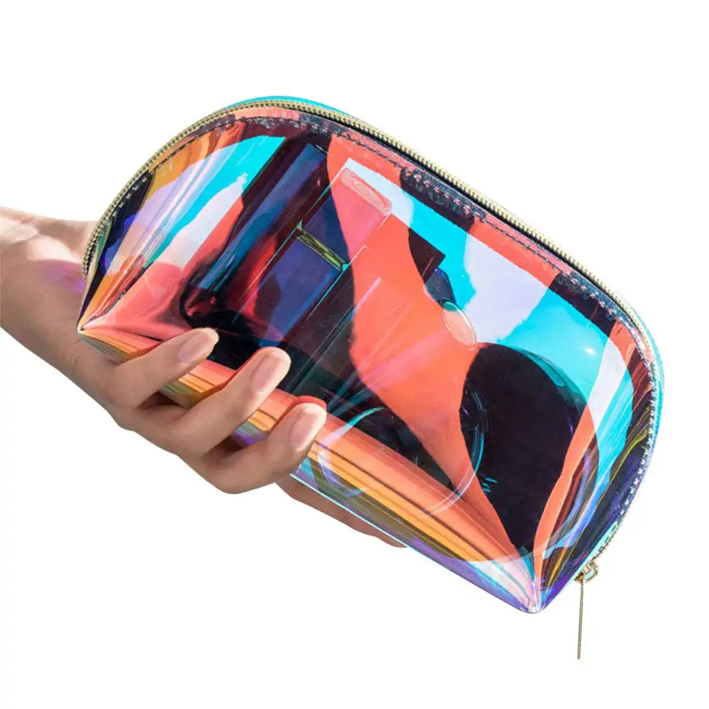 Holográfica Iridescente Arco TPU Holograma Saco de Maquiagem Cosméticos Saco Bolsa de Mão