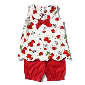 Wholesale Children Clothing USA Strawberry Tank Tops Red Shorts Outfits ,Toddler Girls Clothing