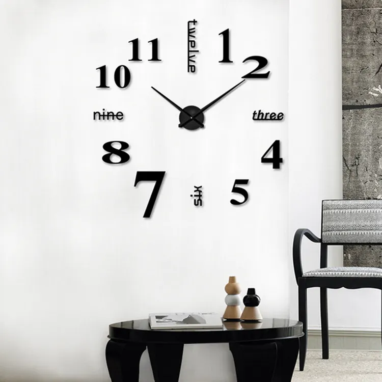 Новинка, современный дизайн, домашние декоративные настенные часы с наклейками, 3D безрамочные большие настенные часы «сделай сам»