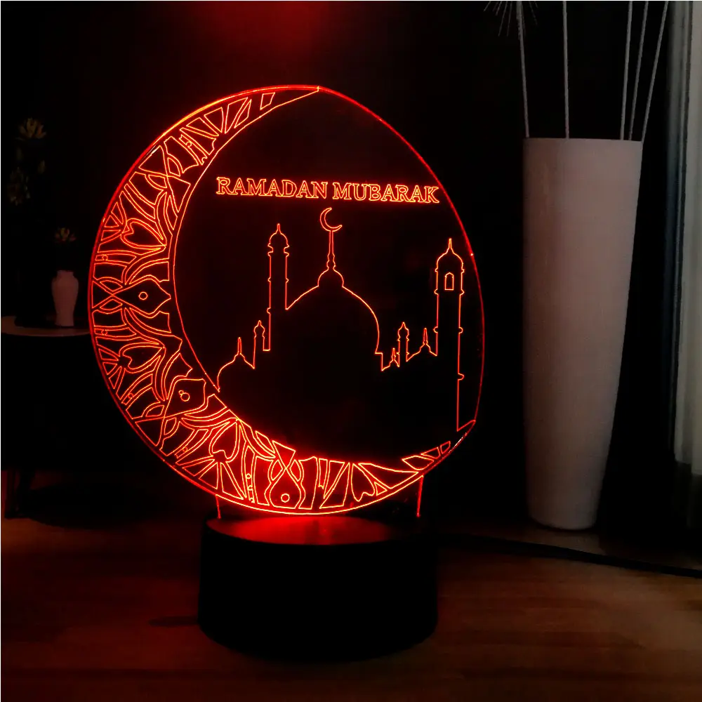 Incredibile 3D Eid Ramadan Mubarak Romanzo Decorazione di Atmosfera RGB 3 COLORE Da Tavolo Interruttore Lampada di Notte Migliore Regalo per Gli Amici Credenti