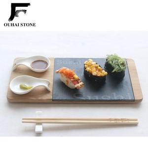 Bandeja de <span class=keywords><strong>sushi</strong></span> de pizarra natural con plato de bambú cuencos de cerámica y palillos traje 30x14cm - Product Image 3