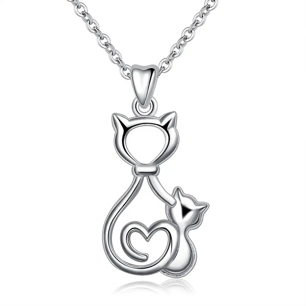 Wholesale 10 pcs Cute Hollow Rhinestone Cat Pendant Necklace White Gold Plated 