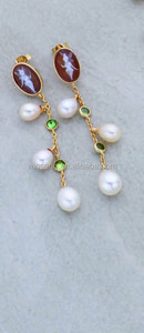 En gros 925 Élégant En Argent Sterling Fait Main Camée Et Perle Boucles D'oreilles Faites en Italie OC4 camée 12mm - Product Image 3