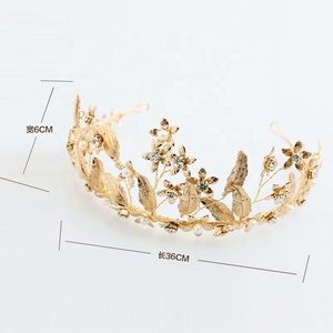 Accesorios para el cabello <span class=keywords><strong>de</strong></span> cristal hechos a mano <span class=keywords><strong>de</strong></span> alta calidad diadema nupcial boda hojas doradas princesa Tiara corona - Product Image 3