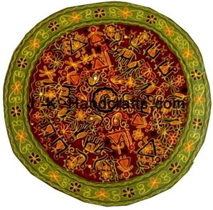 Tapiz redondo de trabajo de hilo de tiro étnico de India - Product Image 1