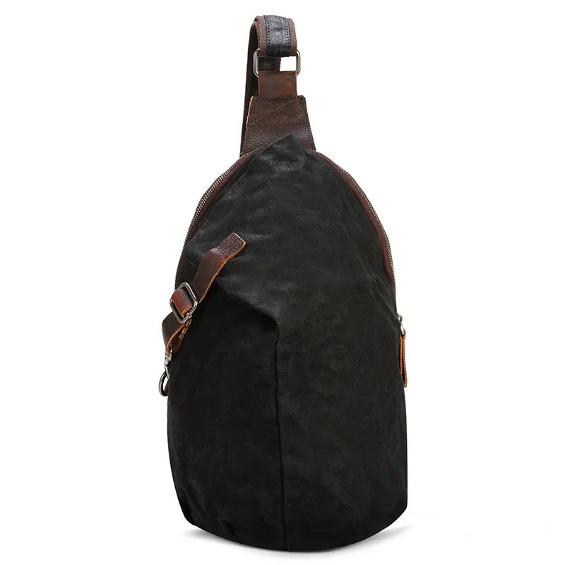 OEM Water Resistant Man Bags Boys Sling Shoulder 16 OZ Black Canvas Crossbody Bags For Men Messenger Vintage Chest Bag