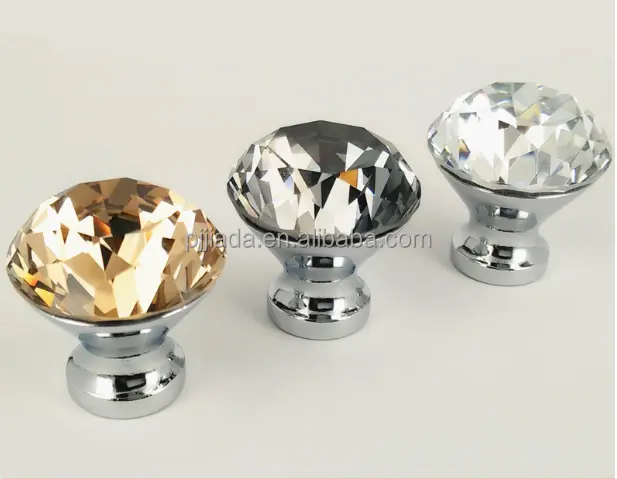 Best Selling Crystal Diamond Clear Crystal Glass Door Knobs With Screw Aluminum Alloy Furniture Handle For Drawer Wardrobe