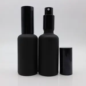 Botol Semprot Serum Kosmetik Hitam Matte, 5 10 15 20 30 50 100Ml dengan Pompa Penyemprot