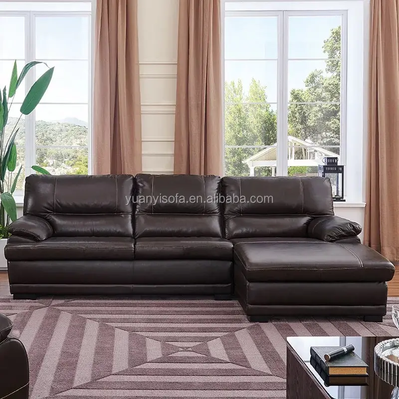 Hot sale latest design large modern corner leather L shaped sofa YL7207