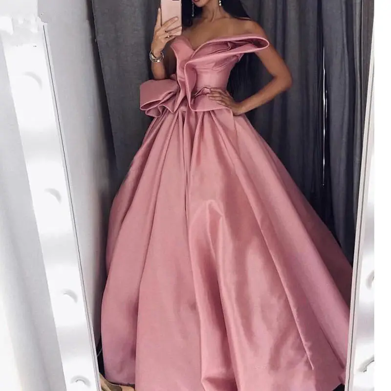 Dusty Roze Moslim Avondjurken Satin Floor Lengte Lange Party Jurken Prom Dress