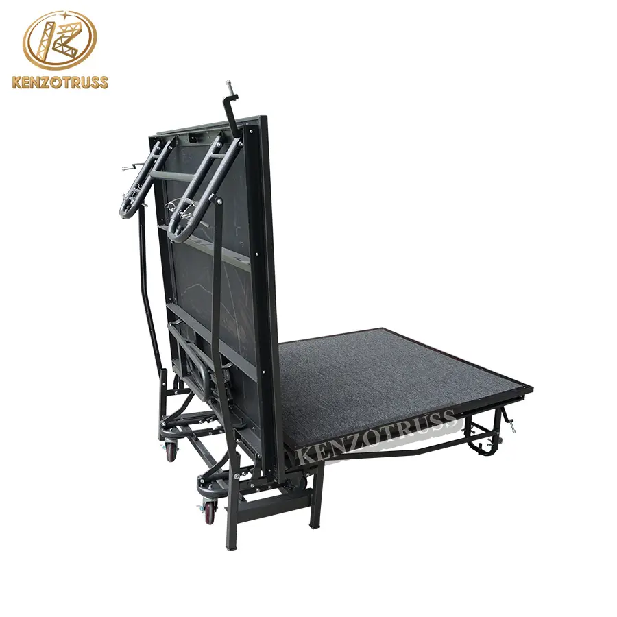 Commercial-grade Steel Foldable Stage with Wheels and Carpet