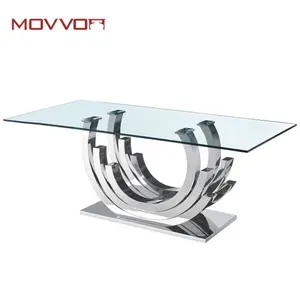 Modern Furniture Glass Dining Set Dining Table With Stainless steel polished base