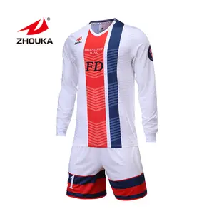 Camisa de manga longa para futebol, uniforme de futebol em branco com 100% poliéster