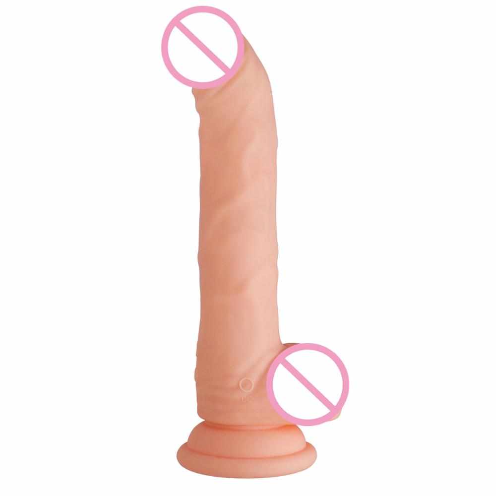 Realistic rechargeable free big dildo, two motors vibrating rotation dildo