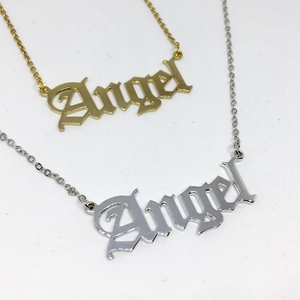 Sophisticated angel word necklace of 