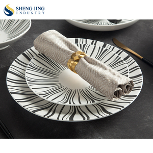 ShengJing Contemporary Handmade Embossing Eco-Friendly White and Black Porcelain <strong>Microwave</strong> Safe Dinnerware Kitchen Crockery <strong>Sets</strong> - Product Image 5