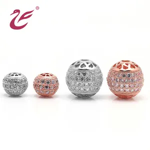 different sizes Low price wholesale custom rose gold plated round ball handmade bead bracelet making zircon charms