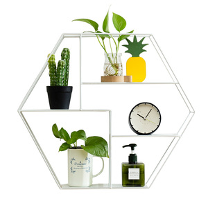 Wholesale Nordic <strong>Black</strong> Hexagon Iron Wall Shelf <strong>Floating</strong> <strong>Shelves</strong> for Living Room Furniture Decoration - Product Image 4