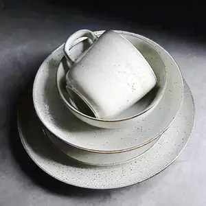 Light grey color antique black spot pattern ceramic dining used japanese stoneware dinnerware