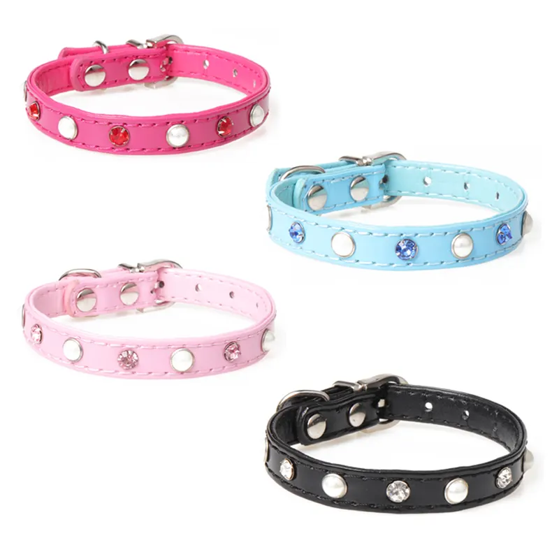 Amigo New fashion bling fake jewelry pet collars custom luxury leather dog collar natural first