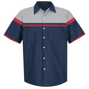 Tùy Chỉnh Bán Buôn Áo Sơ Mi Mens Mechanic Ngắn Tay Áo Màu Xanh Hải Quân Nút Màu Đen lên Polyester Cotton Làm Việc Áo Sơ Mi Đồng Phục Cho Kỹ Sư - Product Image 2