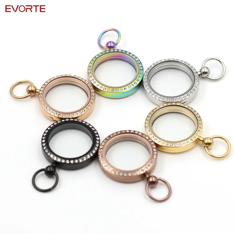 Thép Không Gỉ Magnetic Closure Glass Floating Sống Memory Rõ Ràng Locket Pendant Với Czech Pha Lê