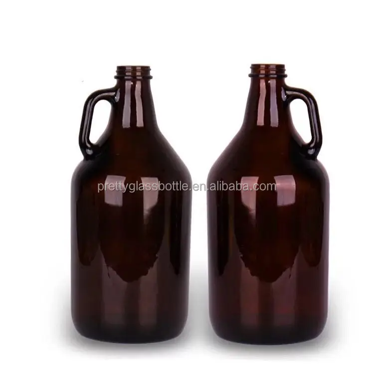 China supplier 2L 1/2 gallon amber/brown glass growler red wine jugs glass beer jug glass bottle with handle