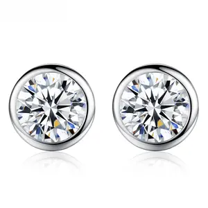 CZCITY Round Clear CZ Crystal 6mm Stud Earrings High Quality Stud Earrings 925 Sterling Silver Fashion Jewelry