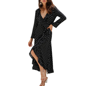 2018 Autunno Chiffon Maxi <span class=keywords><strong>Maniche</strong></span> <span class=keywords><strong>Lunghe</strong></span> Polka Dot Abito Corto Posteriore Lungo anteriore Dei Vestiti Delle Donne - Product Image 3