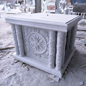 โต๊ะหินอ่อนสี่เหลี่ยมสีขาวสไตล์คริสเตียนโต๊ะในโบสถ์แกะสลักด้วยมือดีไซน์ดอกไม้ปรับแต่งขนาดได้ - Product Image 5
