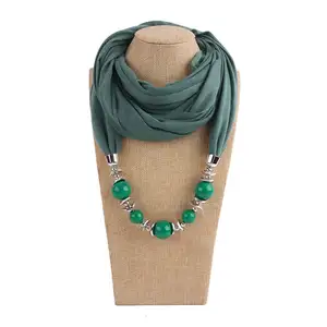 Fashion Jewelry Accessories Tassel Solid Color Scarf Polyester Pendant Necklace Women Scarf