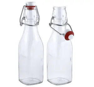 Bottiglie in Vetro Trasparente da 8oz e 16oz, Stile Swing Top, Forma Quadrata, Bottiglia Sigillata con Tappo a Scatto, Vendita all'Ingrosso per Uso con <span class=keywords><strong>Tequila</strong></span> - Product Image 1