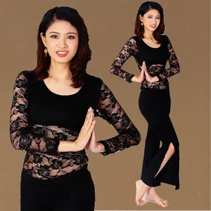 Wanita Lengan Panjang Latin/Tari Perut/Tango Pelatihan Suit Model Serat Renda Bellylady Kostum Bollywood Gaun Set