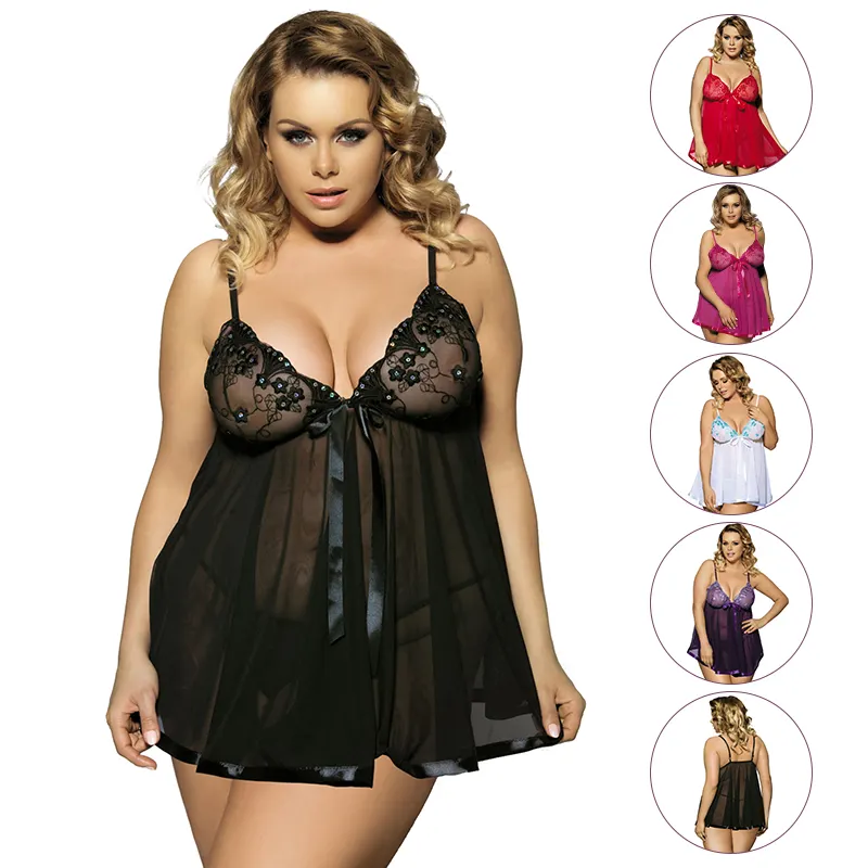 Vestido sexy de renda plus size, roupa íntima, feminino, para dormir erótico, lingerie sexy, transparente, roupa de dormir