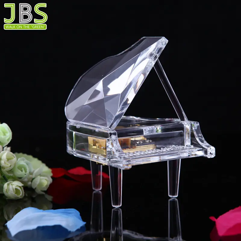 Şeffaf akrilik piyano mekanik müzik kutusu Led ışık