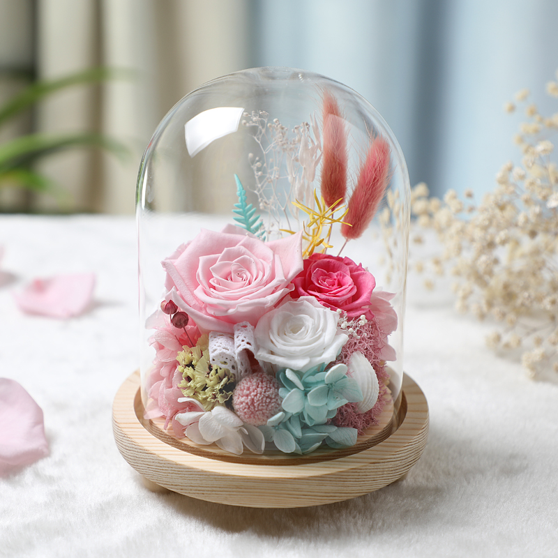 Handmade Rose Never Withered Roses Flower in Preserved Glass Dome, Gift for Valentine's Day Anniversary Birthday