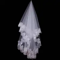 White Ivory One Layer Bridal Veil with Lace Edge Appliques
