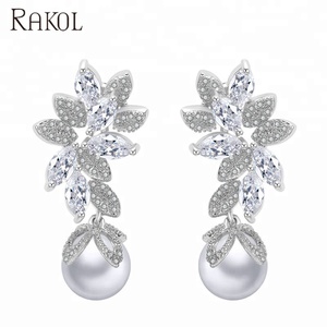 RAKOL EP568 2025 ultima forma di foglia di Zirconia cubica perla ciondolo CZ orecchini gioielli da sposa - Product Image 1