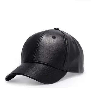 Grosir Topi Bisbol Kulit Kustom Pas Hitam Pria Polos 6 Panel