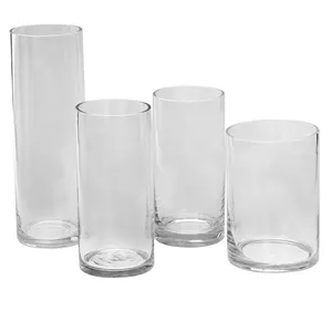 Vasos de vidro transparentes, vasos cilindros para decoração e decoração caseira, vasos de vidro transparentes