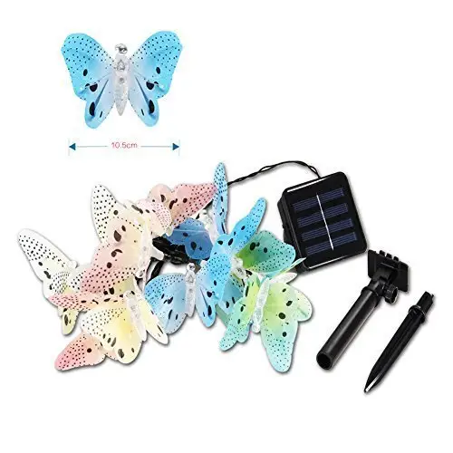 Tira de luces LED de energía Solar, 12 luces decorativas de mariposa de fibra óptica multicolor para el hogar, Patio, jardín, árbol