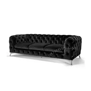 Luxe Meubelen Sofa Fluwelen Sofa Set Benen Zwarte Bekleding Stof Sofa Chesterfield Getuft Rug Rvs Home Modern