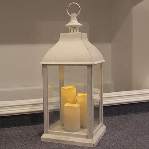 Indoor Decor <strong>Large</strong> Plastic Distressed White Vintage Battery Operated <strong>Candle</strong> <strong>Lantern</strong> with LED <strong>Candles</strong> - Product Image 4