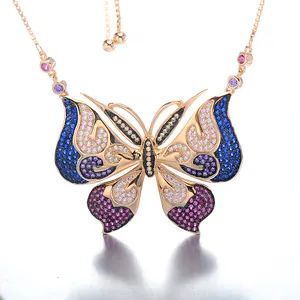 2020 beautiful bohemian gift jewelry vendor 925 sterling silver diamond necklace butterfly shape women necklace