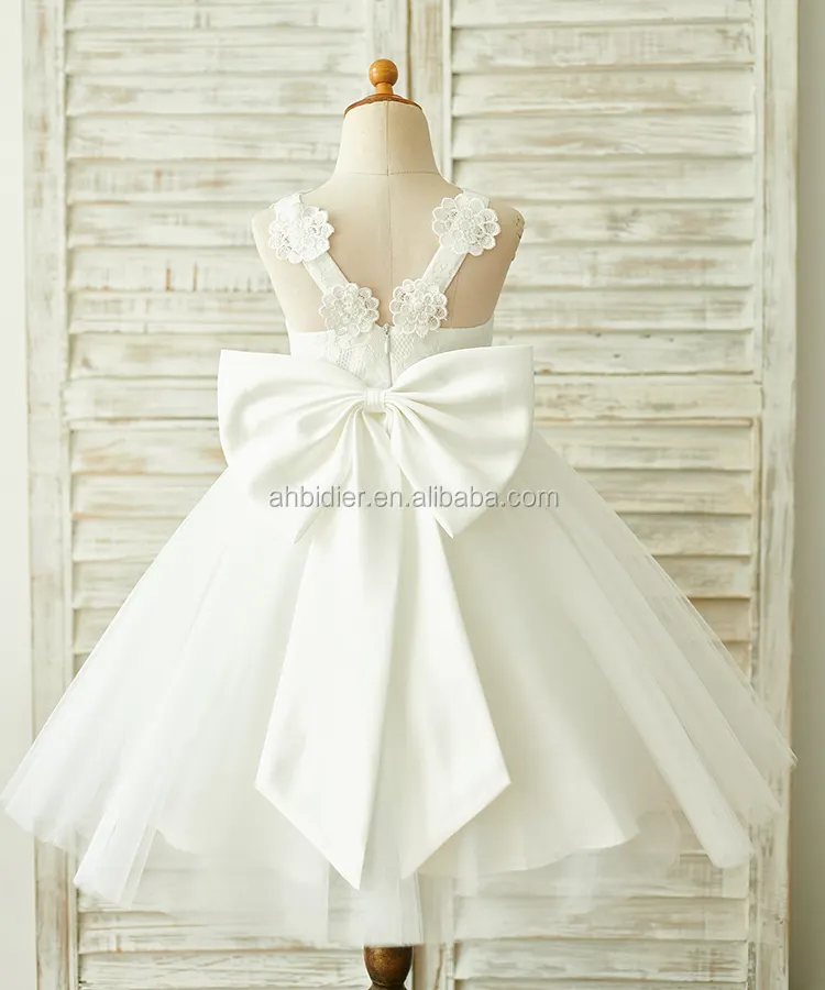 change--Ivory Lace Tulle Straps Wedding Flower Girl Dress with Big Bow