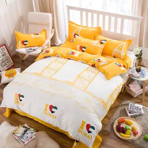 Microfiber कपड़े यार्ड चादर duvet कवर सेट 4 Pcs रानी जुड़वां पूर्ण आकार पीला सफेद प्यार